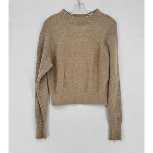 Free People Beige Marled Cotton Mock Neck Pullover Too Good Sweater Sz S